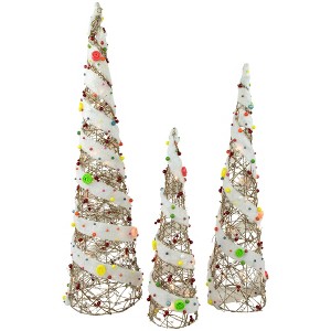 Northlight Lighted Candy Covered Cone Tree Outdoor Christmas Decorations - 40" - Set of 3 - 1 of 4