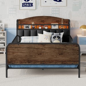 SeaCamel All-in-One Kids' Bed: Twin Metal Platform with Built-In Light, Pull-Out Storage & Upholstered Panels, Black - 1 of 4
