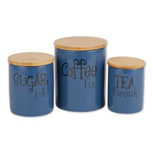 Design Imports Blue Coffee/Sugar/Tea Ceramic Canister Set/3 - 1 of 4