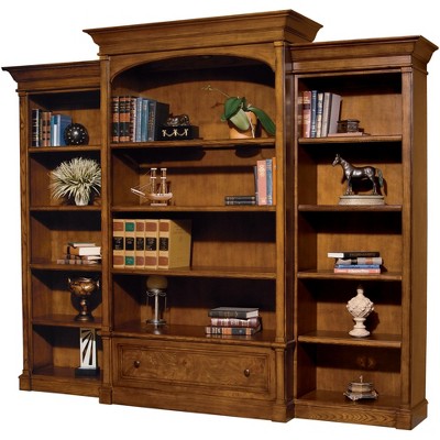 Adjustable Brown Ash Wood 85" Bookcase with Drawers