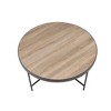 32" Round Coffee Table with Weathered Top and Dark Metal Crossbar Base, Ideal for Living Room - 3 of 4