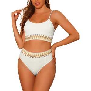 Elerevyo Women's High Waisted Ribbed Adjustable Spaghetti Straps Push Up Swimsuit Bathing Suits 2 Pcs - 1 of 4