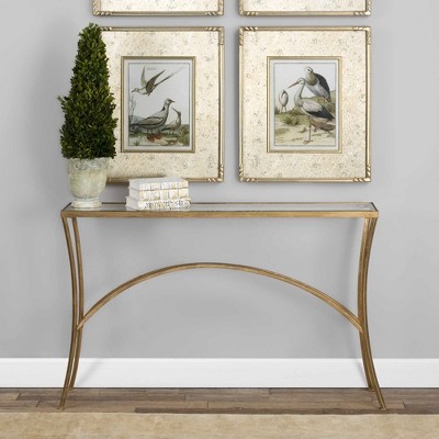Gold and Glass Arched Console Table with Metal Frame