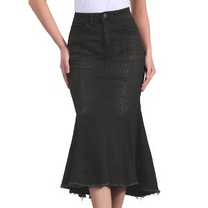 INSPIRE CHIC Women's Washed Denim High Waist Fishtail Pockets Casual Midi Skirt - 1 of 4