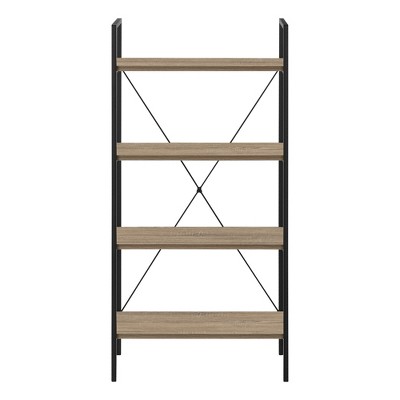 Contemporary Black Beige Metal Wood 4-Tier Bookshelf