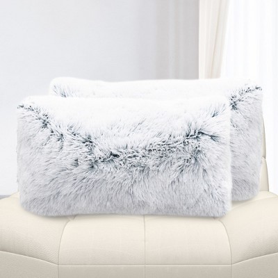 Cheer Collection Blue Ombre Faux Fur Lumbar Throw Pillows Set of 2