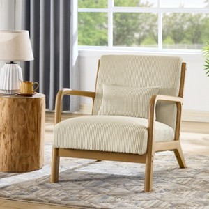 APRILSOUL 32.25"Scandinavian Solid Wood Lounge Chair Ribbed Corduroy Armchair with Lumbar Support - 1 of 4