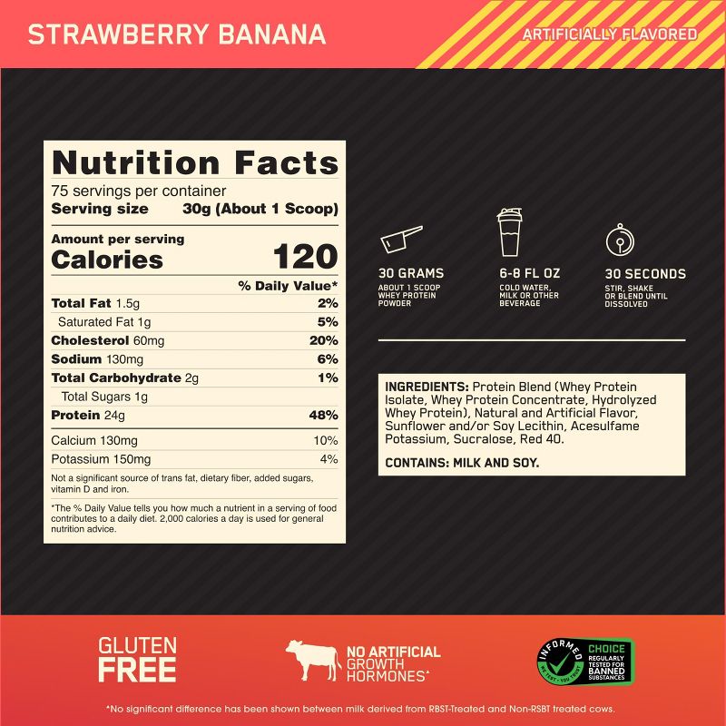 Optimum Nutrition, Gold Standard 100% Whey Protein Powder, Strawberry Banana, 5lb, 5 of 11