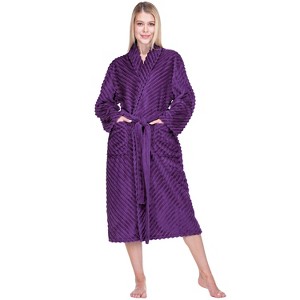 PAVILIA Super Soft Womens Robe, Fluffy Plush Fuzzy Cozy House Shower Bathrobe, Ribbed Striped Warm Fleece Long Robe for Women - 1 of 4