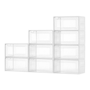 VEVOR Shoe Storage Boxes, 9 Pack Clear Stackable Shoe Boxes Storage Organizers with Magnetic Door, Fit up to US Size 13, Transparent White - 1 of 4