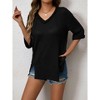 Women's V - Neck Waffle Knit Half - Sleeve Tunic with Side Slits - 4 of 4