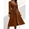 Coolmee Women's Puff Sleeve Dress V Neck Aline Elegant Flowy Wedding Guest Maxi Dresses with Belt - 3 of 4