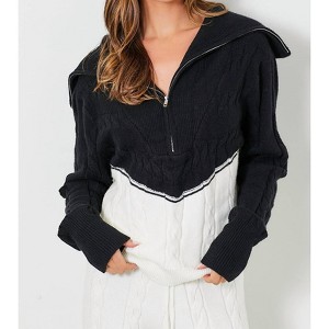 Women's Half Zip Organic Cotton Cable Sweater - Baevely by Wellmade - 1 of 4