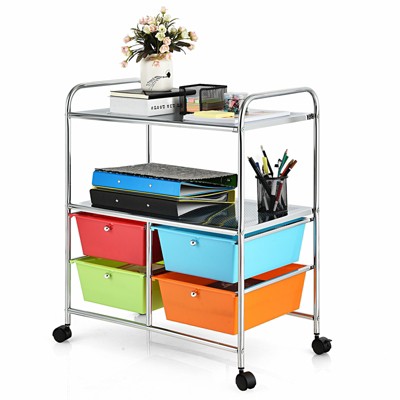 Tangkula 4-Drawer Rolling Storage Cart Metal Rack Organizer Shelf with Wheels