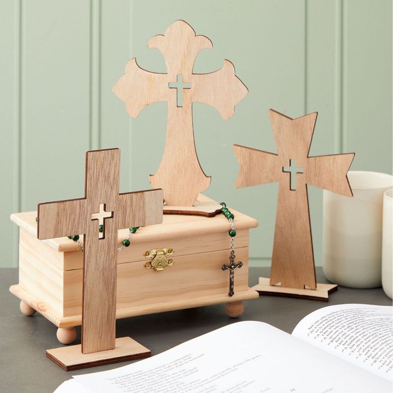 Bright Creations 12 Pack Standing Wood Cross for DIY Crafts and Easter Christmas Centerpiece Table Mantel Decorations, 7 inches, 2 of 10
