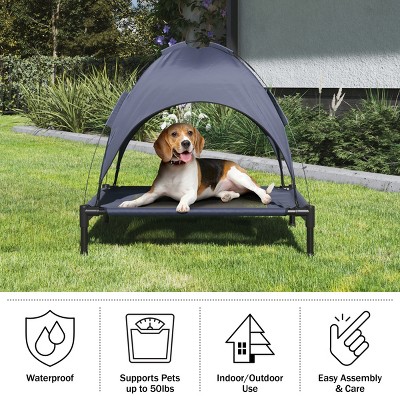 Medium Navy Blue Elevated Outdoor Waterproof Dog Bed with Canopy