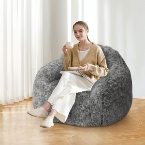 Cozy Faux Fur Bean Bag Chair with Armrest, Soft Bean Bag Couch for Gaming, Reading & Relaxing - 1 of 4