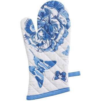 Patricia Heaton Home Blue Florals And Flitters Floral Oven Mitt