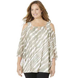 Catherines Mesh Cold Shoulder Top - 1 of 4