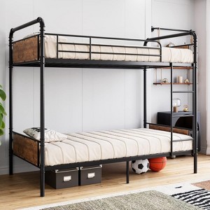 Twin Over Twin Metal Bunk Bed (2-in-1 Convertible) – Turns to 2 Individual Twin Beds, with Safety Guard Rails & Ladder, Space-Saving - 1 of 4