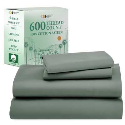 5-Star Luxury Sheet Set | 600 Thread Count 100% Cotton Sateen | Soft & Crisp Bed Sheets with Deep Pockets by California Design Den