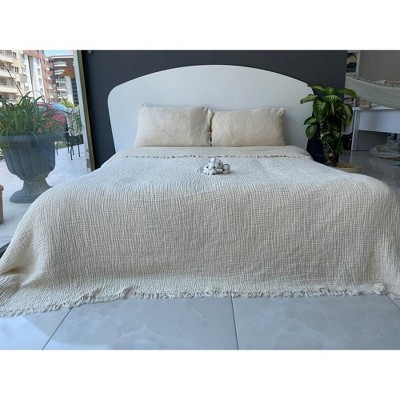 Sussex Home Muslin Blanket 4 Layers, Soft Bedspread, 100% Turkish Cotton Muslin Bed Cover, Reversible Coverlet, Ivory, 91x95, Queen Size — фото 4