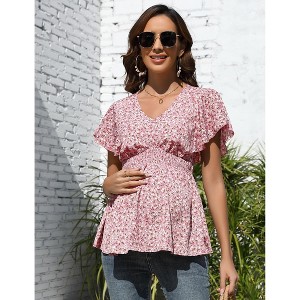 Maternity Shirts Maternity Tops V Neck Ruffle Sleeve for Maternity - 1 of 4