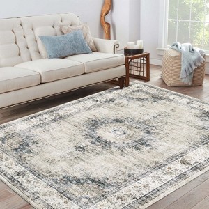 Vintage Area Rugs for Living Room, Machine Washable Soft Distressed Area Rug, Low Pile Non Slip Throw Floor Carpet - 1 of 4