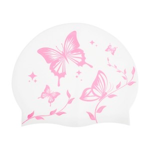 Unique Bargains Silicone Butterfly Vine Leaves Pattern Waterproof Swim Cap 1 Pc - 1 of 4