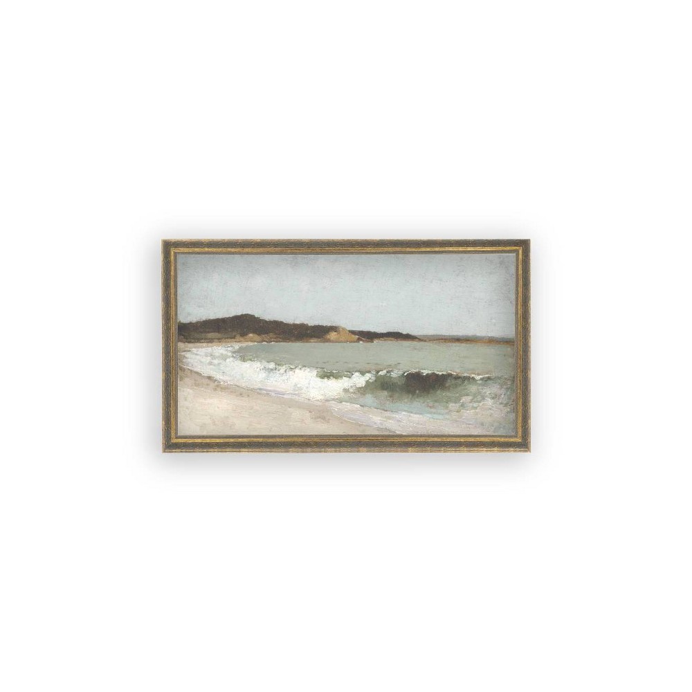 Photos - Other Decoration Petal Lane 12"x7" Beach Landscape Wall Art: Vintage Framed Canvas, Earth Tones, Gold Frame, Horizontal Decor for Living Room