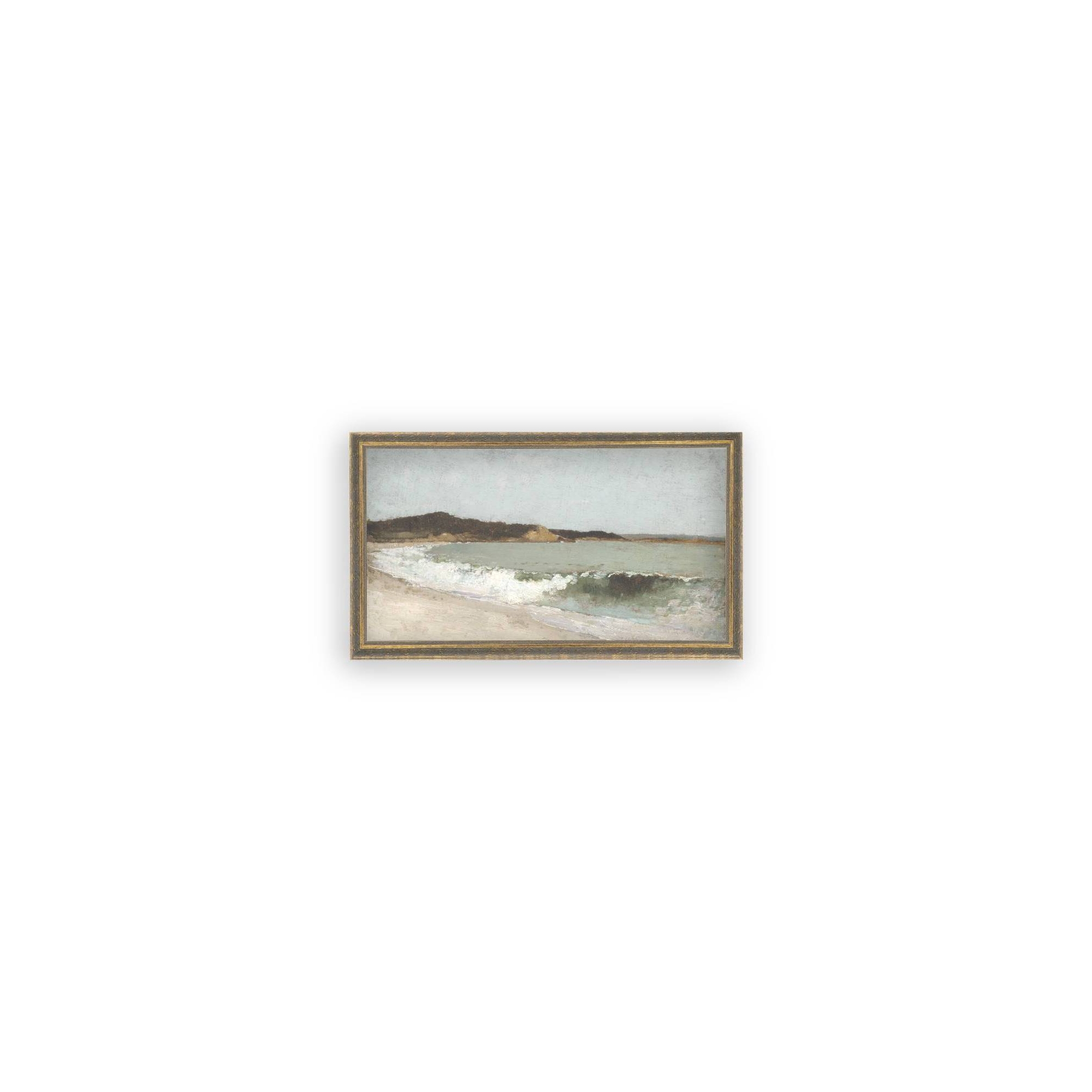 Petal Lane 12"x7" Beach Landscape Wall Art: Vintage Framed Canvas, Earth Tones, Gold Frame, Horizontal Decor for Living Room