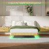 NicBex King/Queen Natural Wood Floating Bed Frame with LED Lights,Wave Wood Texture Platform Bed for Bedroom,No Box Spring Needed - 2 of 4