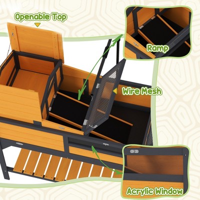 Yellow Dual-Level Wooden Tortoise Habitat with Adjustable Lamp Holder