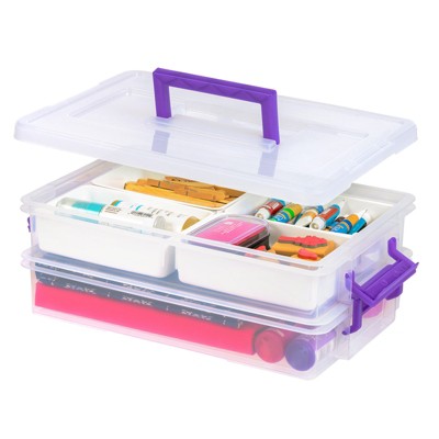 Iris USA 10Pack 2.7Qt. Stackable Storage Bin with Secure Buckle-Up Lid, Clear/Violet