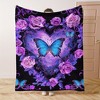 Lomsoe Watercolor Blue Butterfly & Purple Rose Print Flannel Blanket - All Seasons Soft and Warm Throw Blanket for Napping, Camping, Travel, Office - 2 of 4
