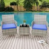 3-Piece Patio Furniture Set, With Cushions & Glass Table, All-Weather Rattan Chairs for Garden, Porch, Poolside - 2 of 4