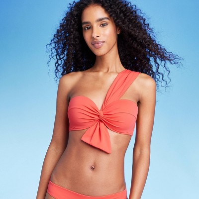 Women's Lightly Lined One Shoulder Twist-Front Bow Tail Bikini Top - Shade  & Shore™ Red 32A