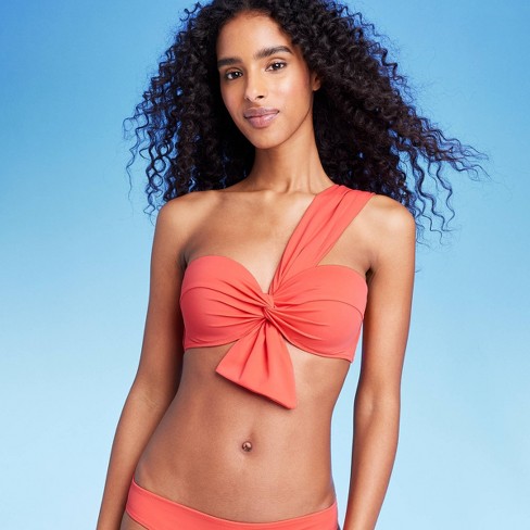 Women's Lightly Lined One Shoulder Twist-Front Bow Tail Bikini Top - Shade  & Shore™ Red 32A