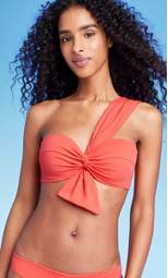 Women's Lightly Lined One Shoulder Twist-Front Bow Tail Bikini Top - Shade & Shore™