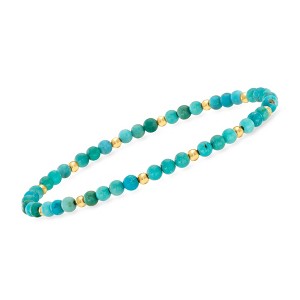 Pure Collection by Ross-Simons 4-4.5mm Turquoise Bead Stretch Bracelet With 14kt Yellow Gold - 1 of 3