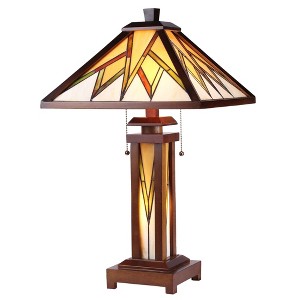Chloe Lighting Lamorak Tiffany-Style Mission 3 Light Double Lit Wooden Table Lamp 15" Shade - 1 of 4