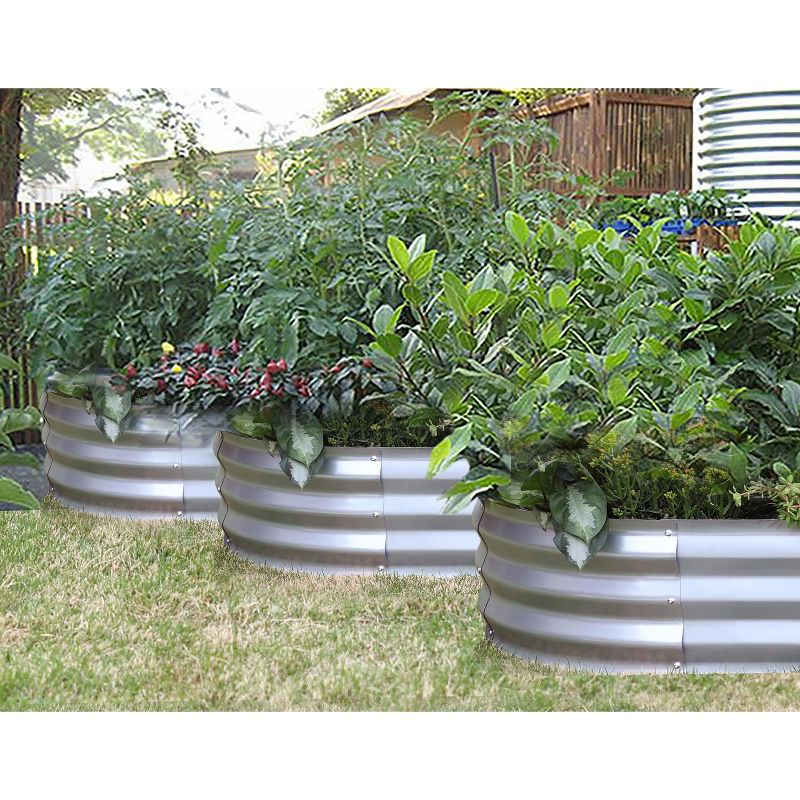 LuxenHome 6ft x 3ft Oval Galvanized Steel Raised Garden Bed Planter Silver, 3 of 8