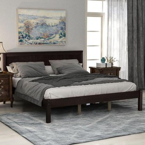 Streamdale Platform Bed Frame With Headboard, Wood Slat Support, No Box Spring Needed, Queen, Espresso - 1 of 4