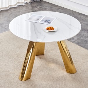 Maggift Patio End Tables, Modern Marble-Style Round Dining Table, Round White Dining Table for 4 for Dining Room, Office, Lounge, White, 42"*42"*29.5 - 1 of 4
