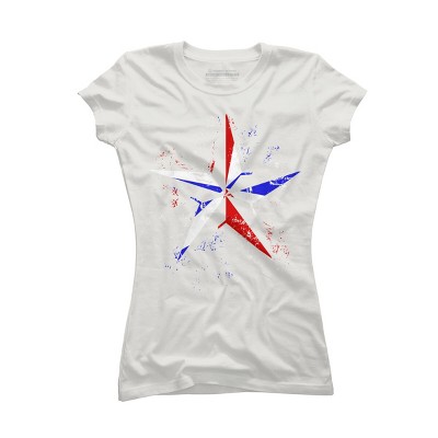 Junior's Design By Humans American Flag Nautical Star - Grunge By Mel00 T-Shirt