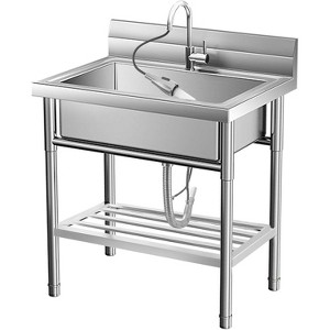 Stainless Steel Utility Sink, Freestanding Heavy-Duty Single Basin with Pull-Down Faucet, Hot & Cold Water Connections, for Indoor/Outdoor Use - 1 of 4