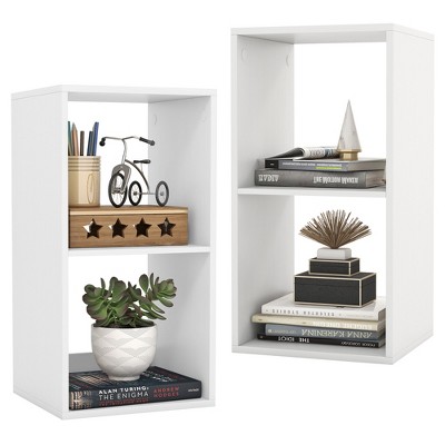 Tangkula 2-Cube Bookshelf Modern Vertical Bookcase w/ Back Guardrail & Anti-tipping Kits