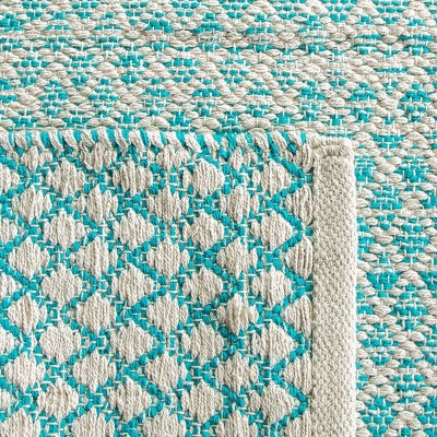 Coastal Breeze Turquoise & Ivory Cotton 8' x 10' Hand-Woven Rug
