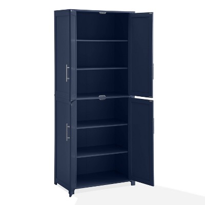 Navy Shaker-Style Tall Kitchen Storage Pantry with Adjustable Shelves