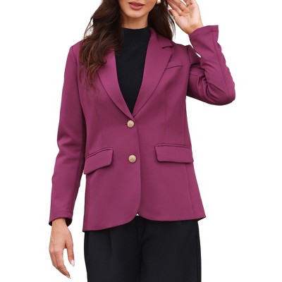 Allegra K Women Notched Lapel Single Breasted Long Sleeve Flap Pocket Straight Lined Business Casual Suit Jacket Blazer